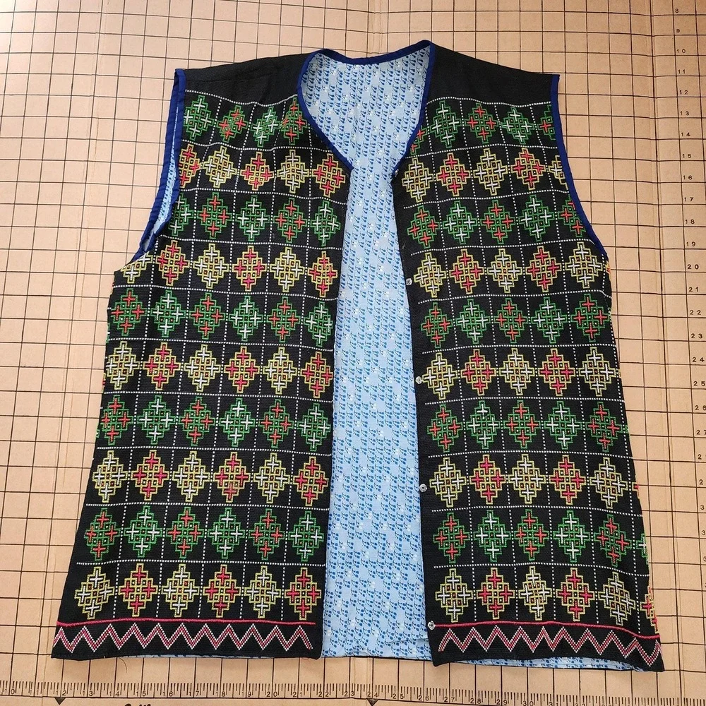 Handmade Reversible Vest, Black Turkish Nomadic Chuval Pattern